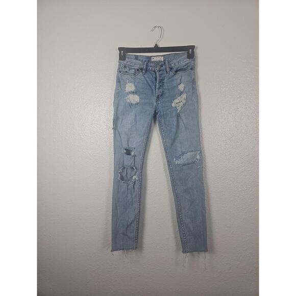 Free People Womens Distressed Light Wash Ripped Frayed Hem Jeans Size W24 XS - Picture 1 of 9